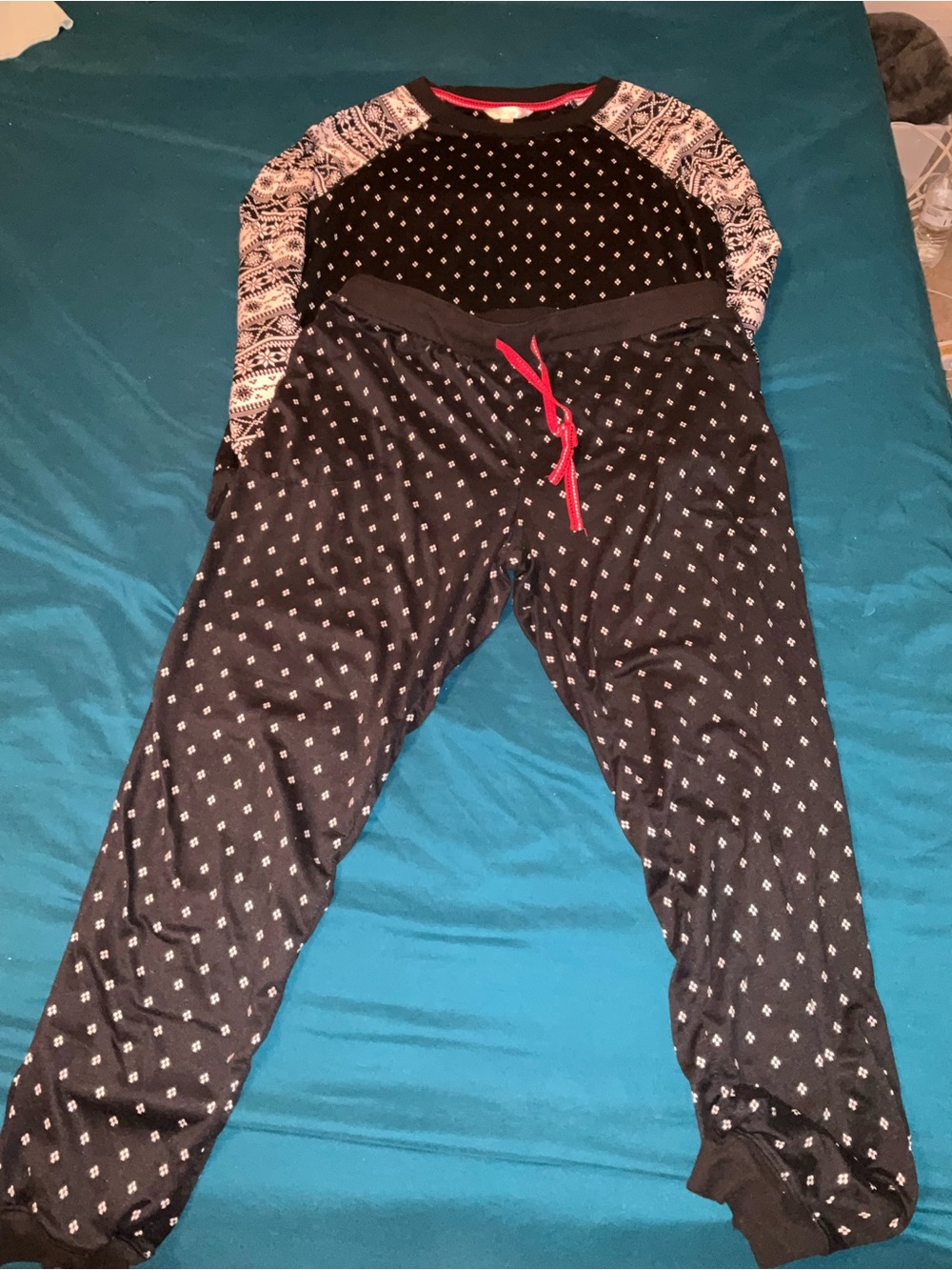 Secret Treasures Black Pajama Set with Red Drawstring